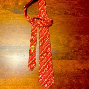 Hermes red animal motif tie